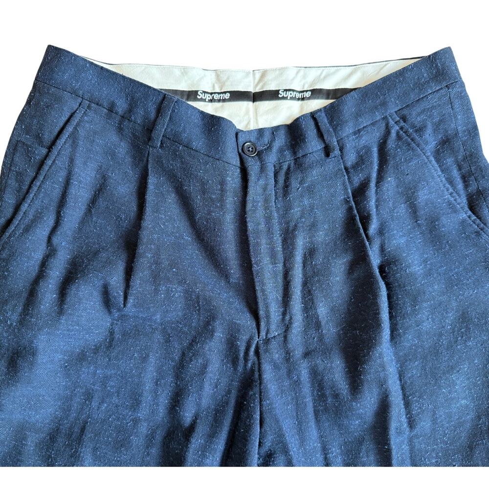 Supreme Mens 32 Navy Black Trousers Pleated Front Heathered Knit Fabric